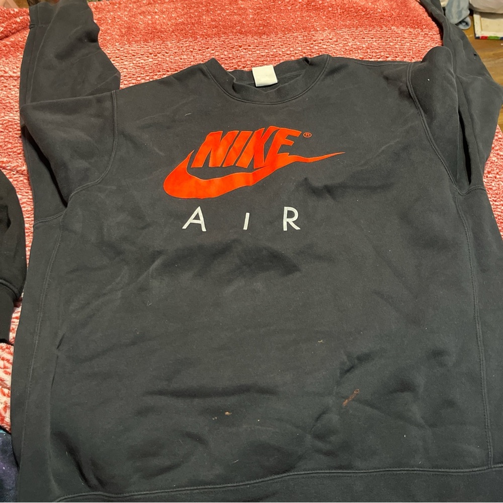 Nike Men's Black Crewneck Sweater with Red and White Accents